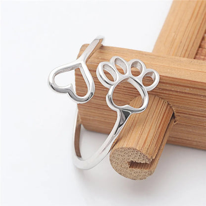 Simple Style Paw Print Heart Shape Stainless Steel Open Ring Hollow Out Stainless Steel Rings 1 Piece