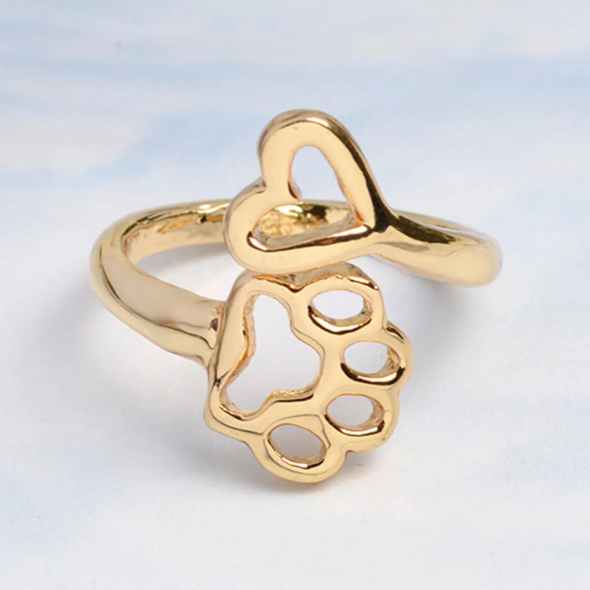 Simple Style Paw Print Heart Shape Stainless Steel Open Ring Hollow Out Stainless Steel Rings 1 Piece