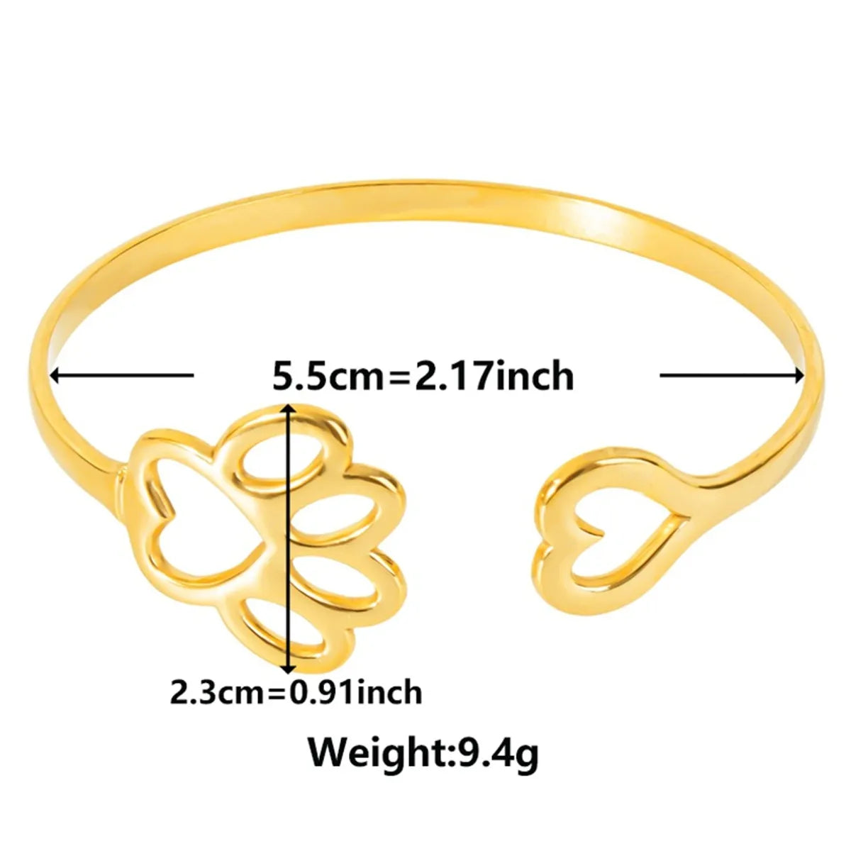 Simple Style Paw Print Heart Shape 304 Stainless Steel 18K Gold Plated Bangle In Bulk