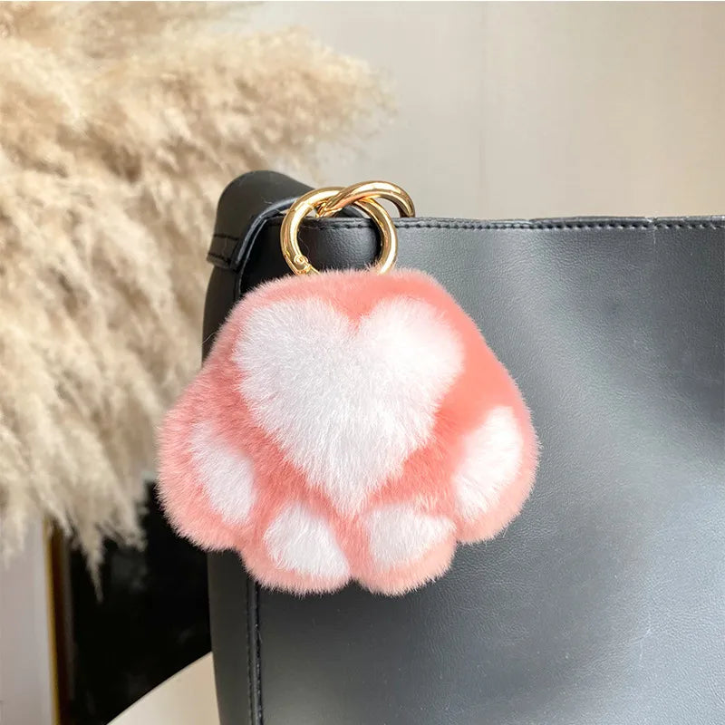 Simple Style Paw Print Rex Rabbit Fur Bag Pendant Keychain