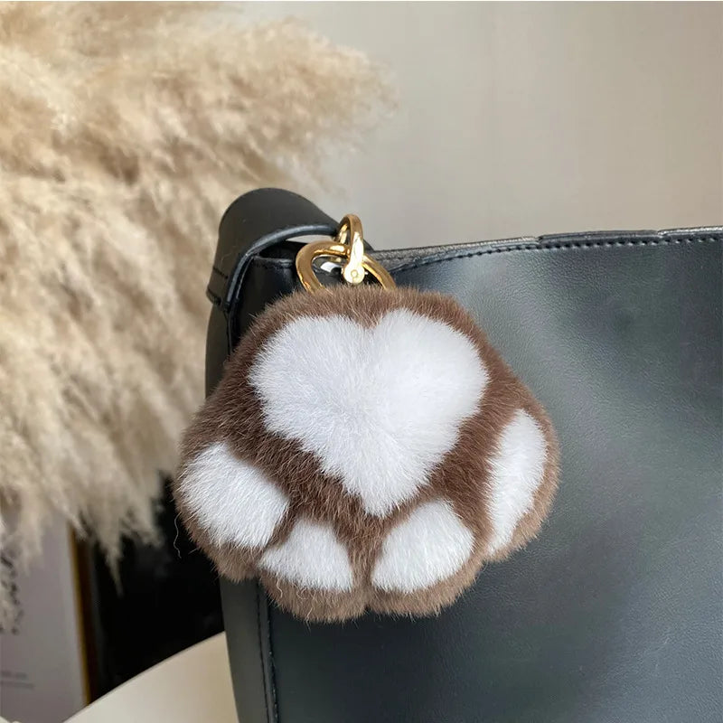 Simple Style Paw Print Rex Rabbit Fur Bag Pendant Keychain