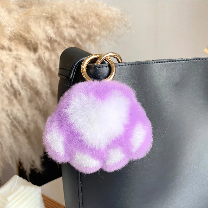 Simple Style Paw Print Rex Rabbit Fur Bag Pendant Keychain