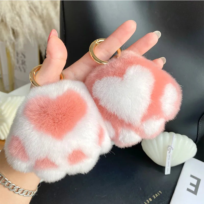 Simple Style Paw Print Rex Rabbit Fur Bag Pendant Keychain