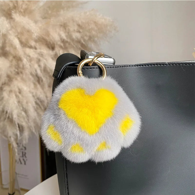 Simple Style Paw Print Rex Rabbit Fur Bag Pendant Keychain