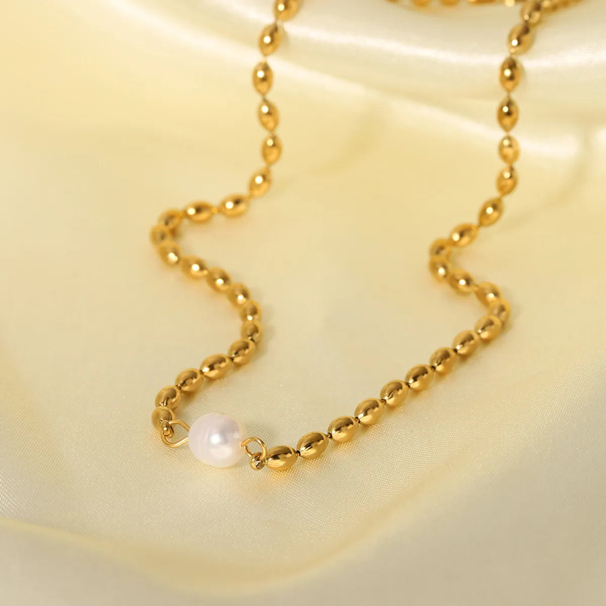 Simple Style Pearl Stainless Steel Beaded Plating 18k Gold Plated Pendant Necklace