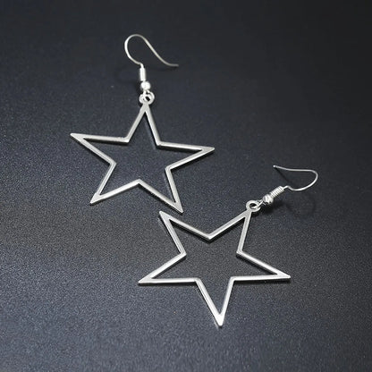 Simple Style Pentagram Alloy Hollow Out Women's Drop Earrings