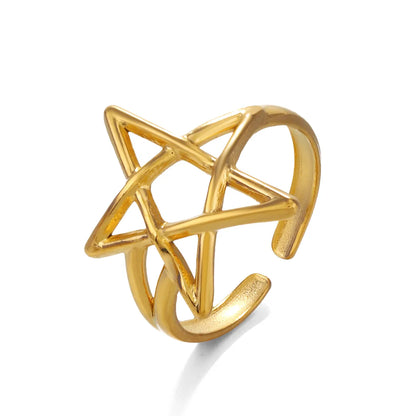 304 Stainless Steel 18K Gold Plated Simple Style Plating Pentagram Open Rings