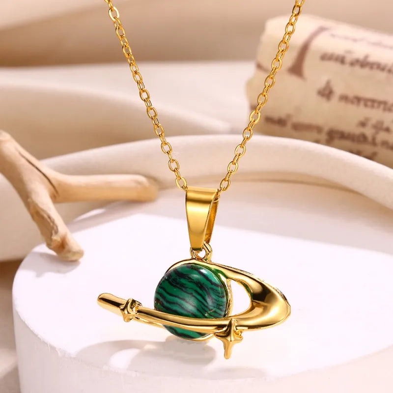 Simple Style Planet Alloy Turquoise Plating Inlay Turquoise 18K Gold Plated Women'S Pendant Necklace