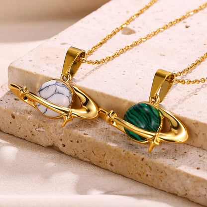 Simple Style Planet Alloy Turquoise Plating Inlay Turquoise 18K Gold Plated Women'S Pendant Necklace