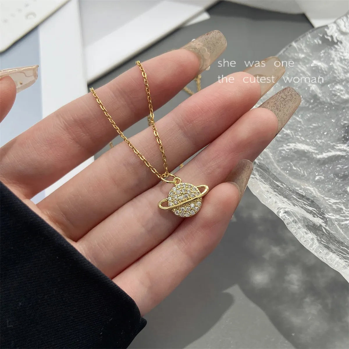 Simple Style Planet Stainless Steel Titanium Steel Plating Inlay Rhinestones Pendant Necklace