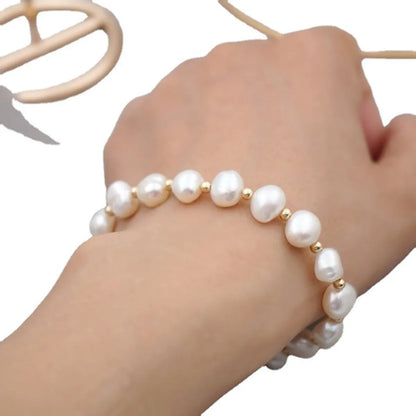 Simple Style Portrait Round Freshwater Pearl Toggle Plating 18k Gold Plated Bracelets