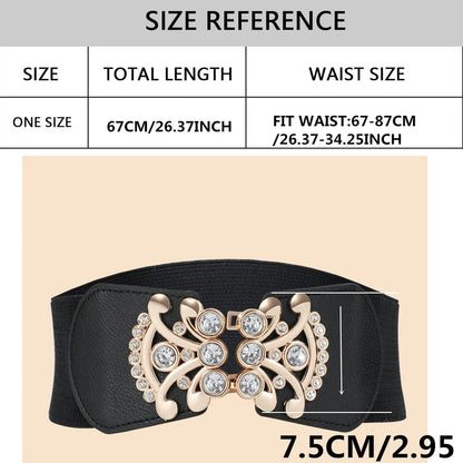 Simple Style Printing Elastic Band Inlay Rhinestones Women'S Leather Belts