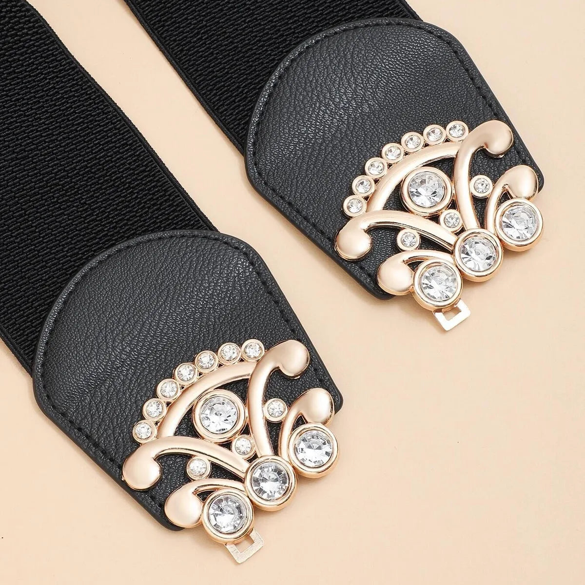 Simple Style Printing Elastic Band Inlay Rhinestones Women'S Leather Belts