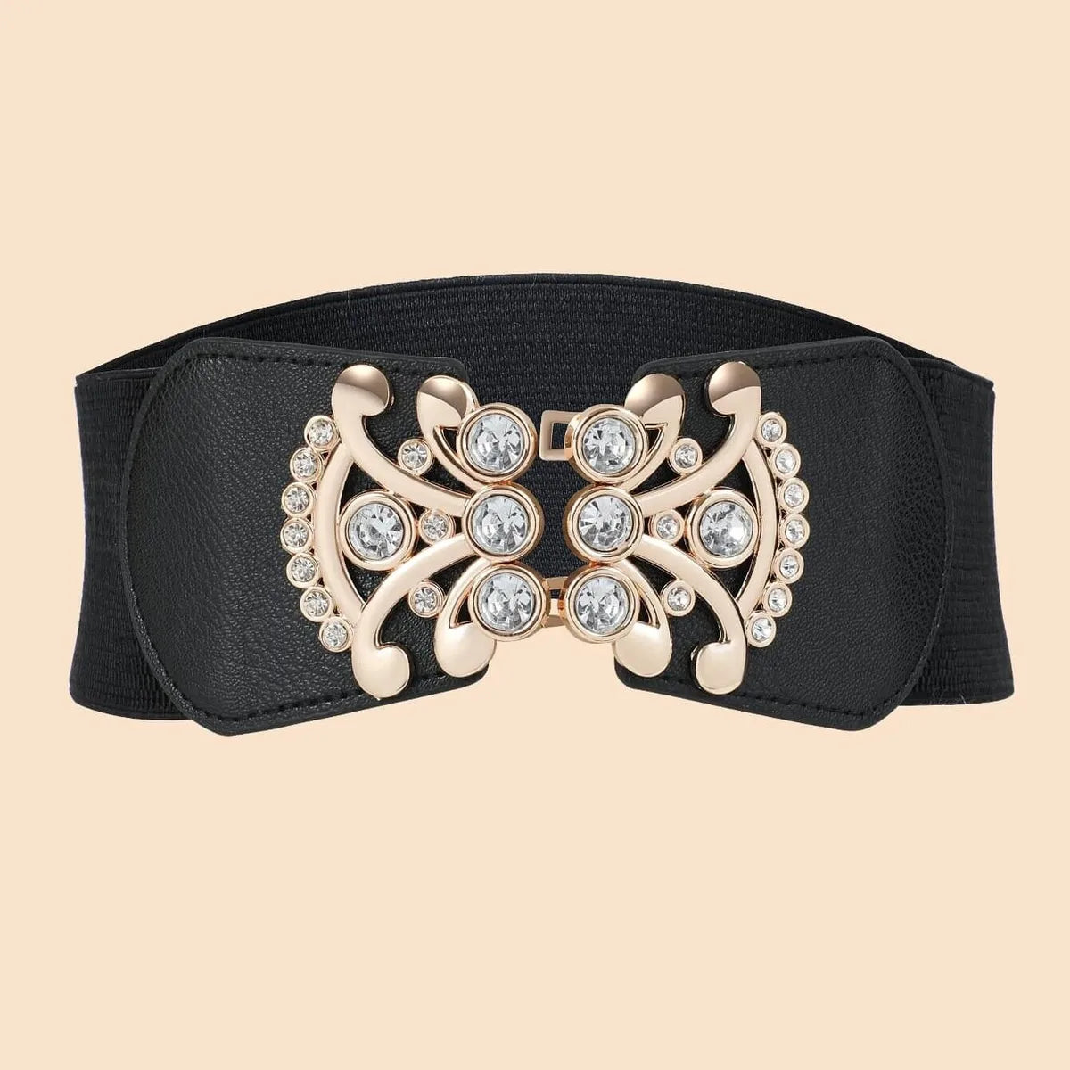 Simple Style Printing Elastic Band Inlay Rhinestones Women'S Leather Belts