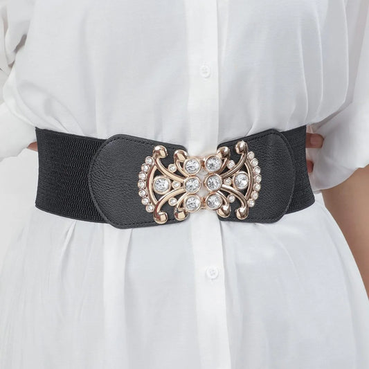 Simple Style Printing Elastic Band Inlay Rhinestones Women'S Leather Belts