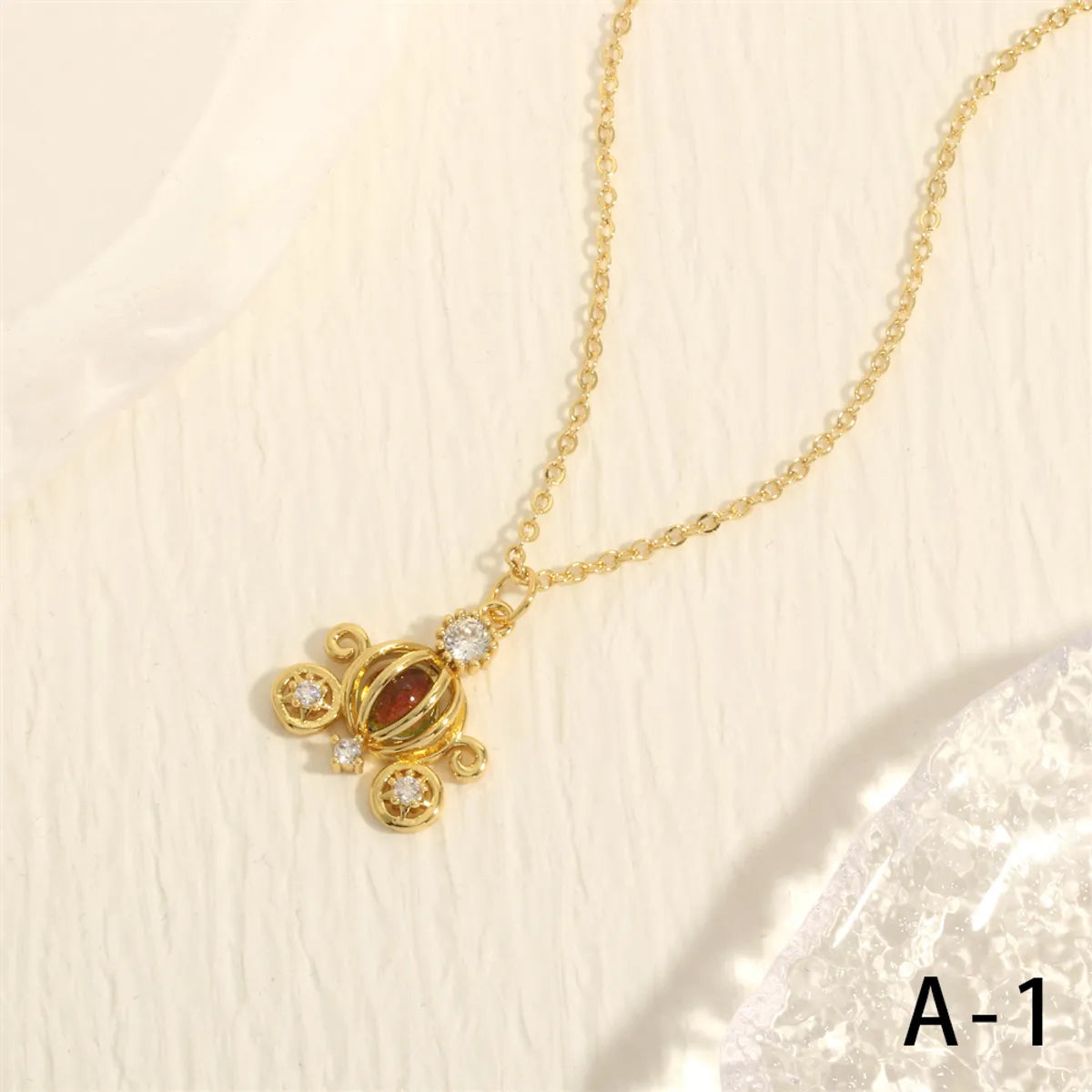 Simple Style Pumpkin Car Copper 18k Gold Plated Crystal Zircon Pendant Necklace In Bulk