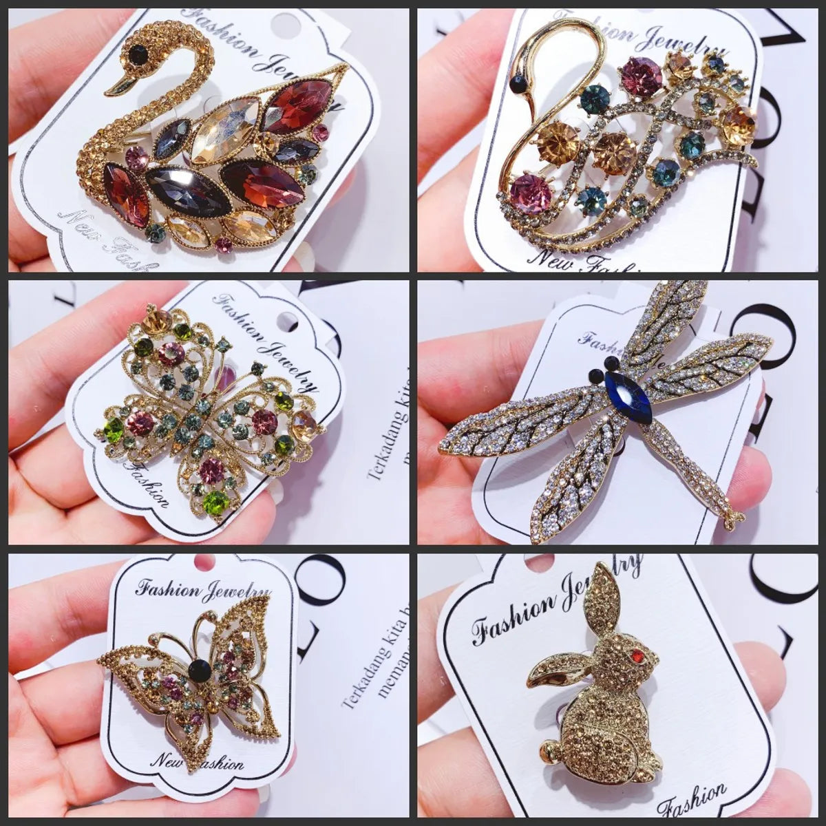 Simple Style Rabbit Swan Butterfly Alloy Plating Hollow Out Inlay Rhinestones Women'S Brooches