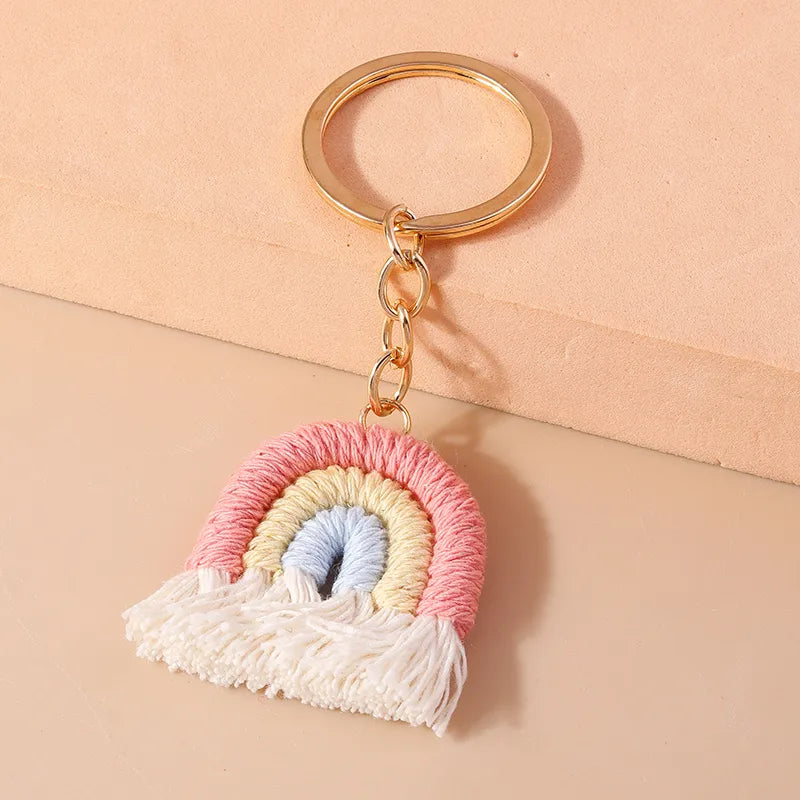 Simple Style Rainbow Fabric Zinc Alloy Keychain