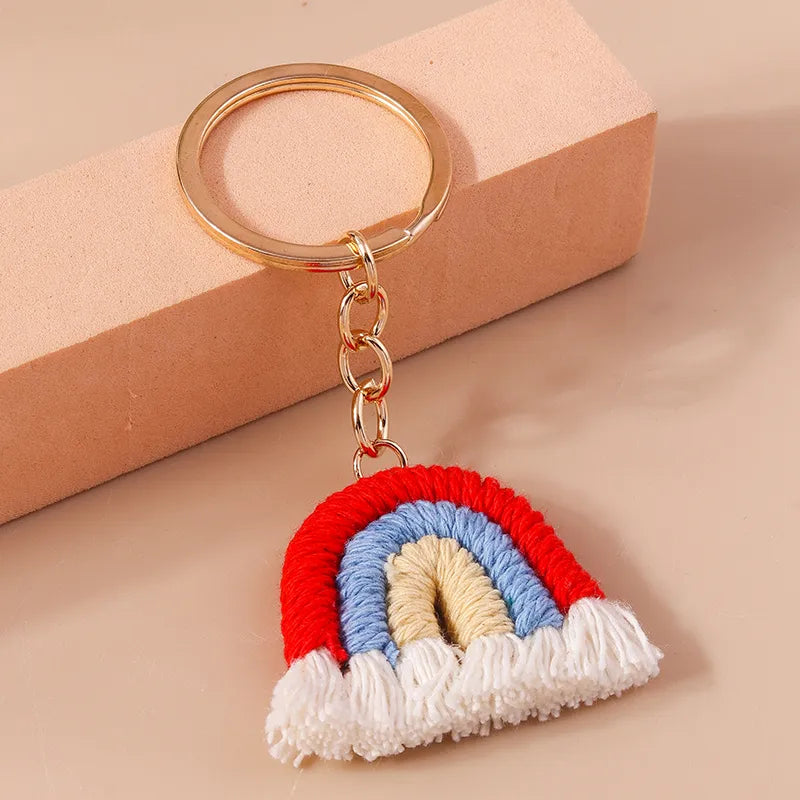 Simple Style Rainbow Fabric Zinc Alloy Keychain