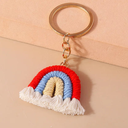 Simple Style Rainbow Fabric Zinc Alloy Keychain