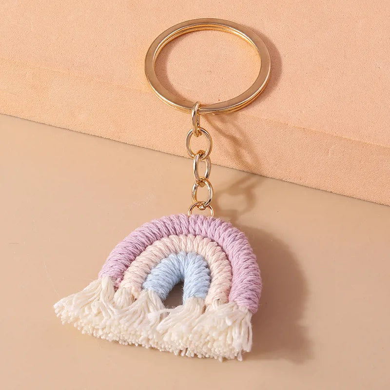 Simple Style Rainbow Fabric Zinc Alloy Keychain