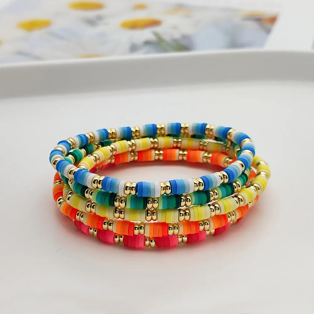 Simple Style Rainbow Soft Clay Copper Beaded Women'S Bracelets