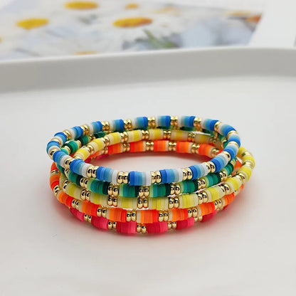 Simple Style Rainbow Soft Clay Copper Beaded Women'S Bracelets