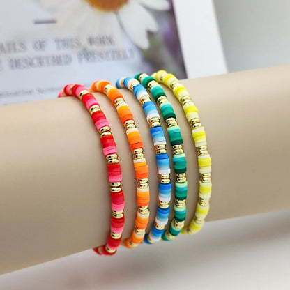 Simple Style Rainbow Soft Clay Copper Beaded Women'S Bracelets