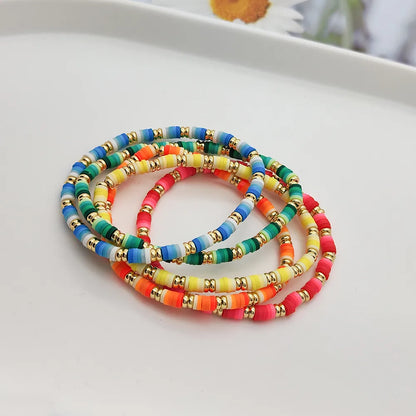 Simple Style Rainbow Soft Clay Copper Beaded Women'S Bracelets