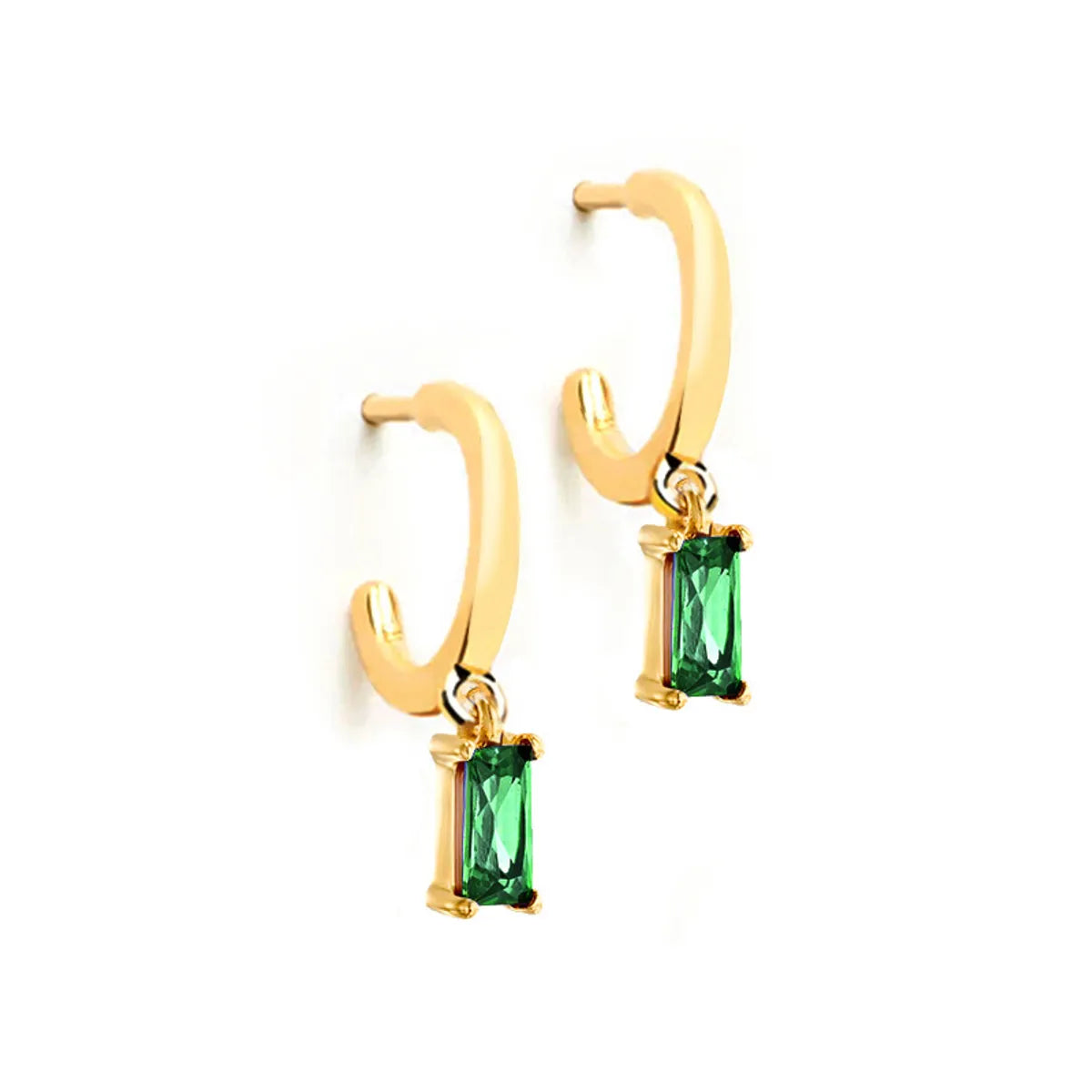 Simple Style Rectangle Copper Dangling Earrings Gold Plated Rhinestones Copper Earrings