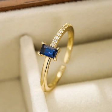 Simple Style Rectangle Copper Plating Inlay Zircon 18k Gold Plated Open Ring