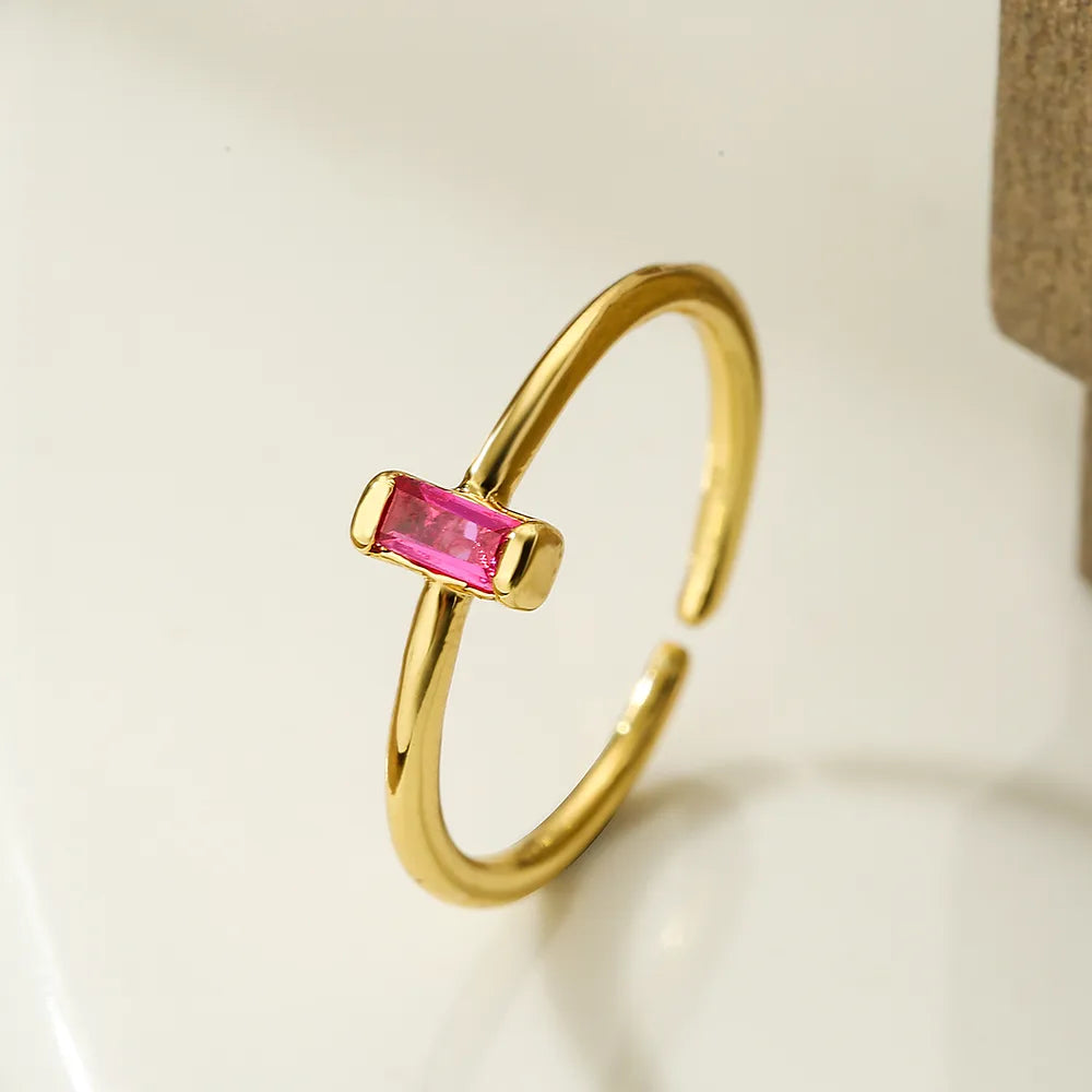 Simple Style Rectangle Copper Plating Inlay Zircon 18k Gold Plated Open Ring