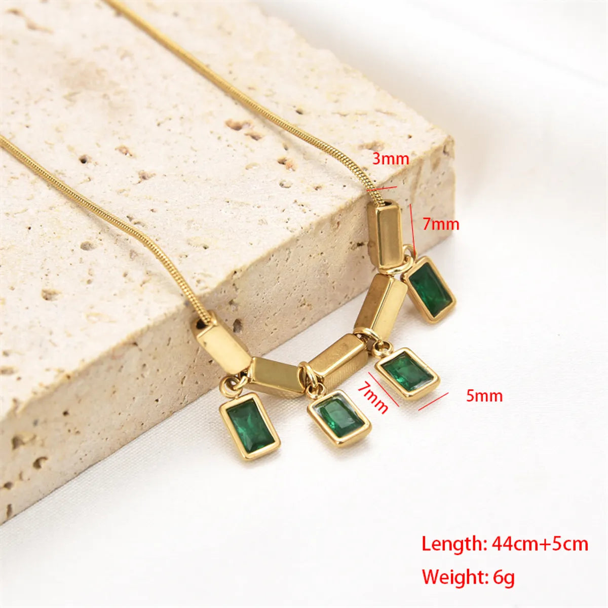 Simple Style Rectangle Stainless Steel Plating Inlay Artificial Gemstones Necklace