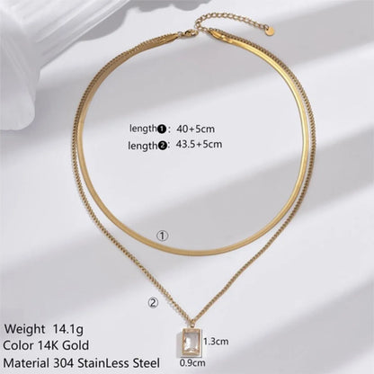 Simple Style Rectangle Stainless Steel Plating Inlay Zircon 14k Gold Plated Double Layer Necklaces