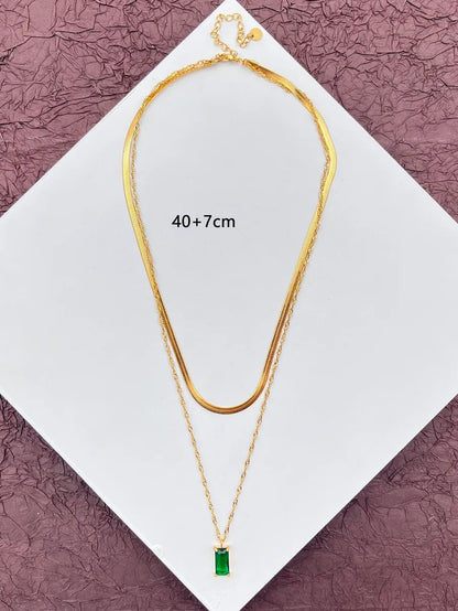 Simple Style Rectangle Stainless Steel Plating Inlay Zircon 18k Gold Plated Double Layer Necklaces