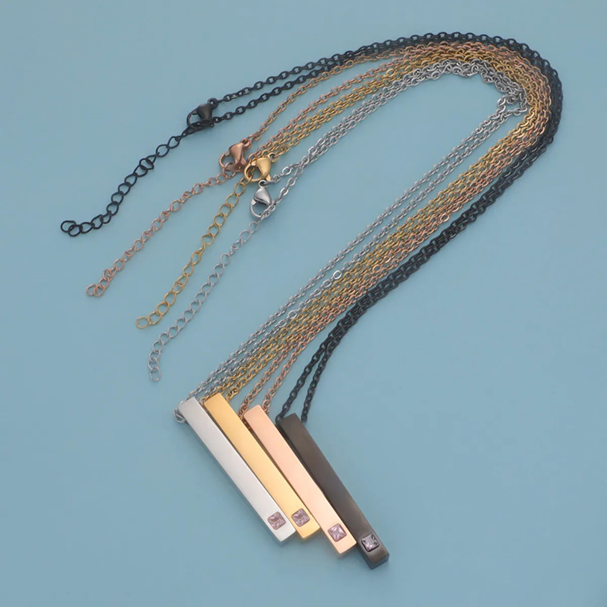 Simple Style Rectangle Stainless Steel Plating Inlay Zircon 18k Gold Plated Rose Gold Plated Pendant Necklace