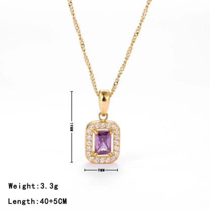 Wholesale Jewelry Simple Style Rectangle 304 Stainless Steel Zircon White Gold Plated Gold Plated Plating Inlay Pendant Necklace