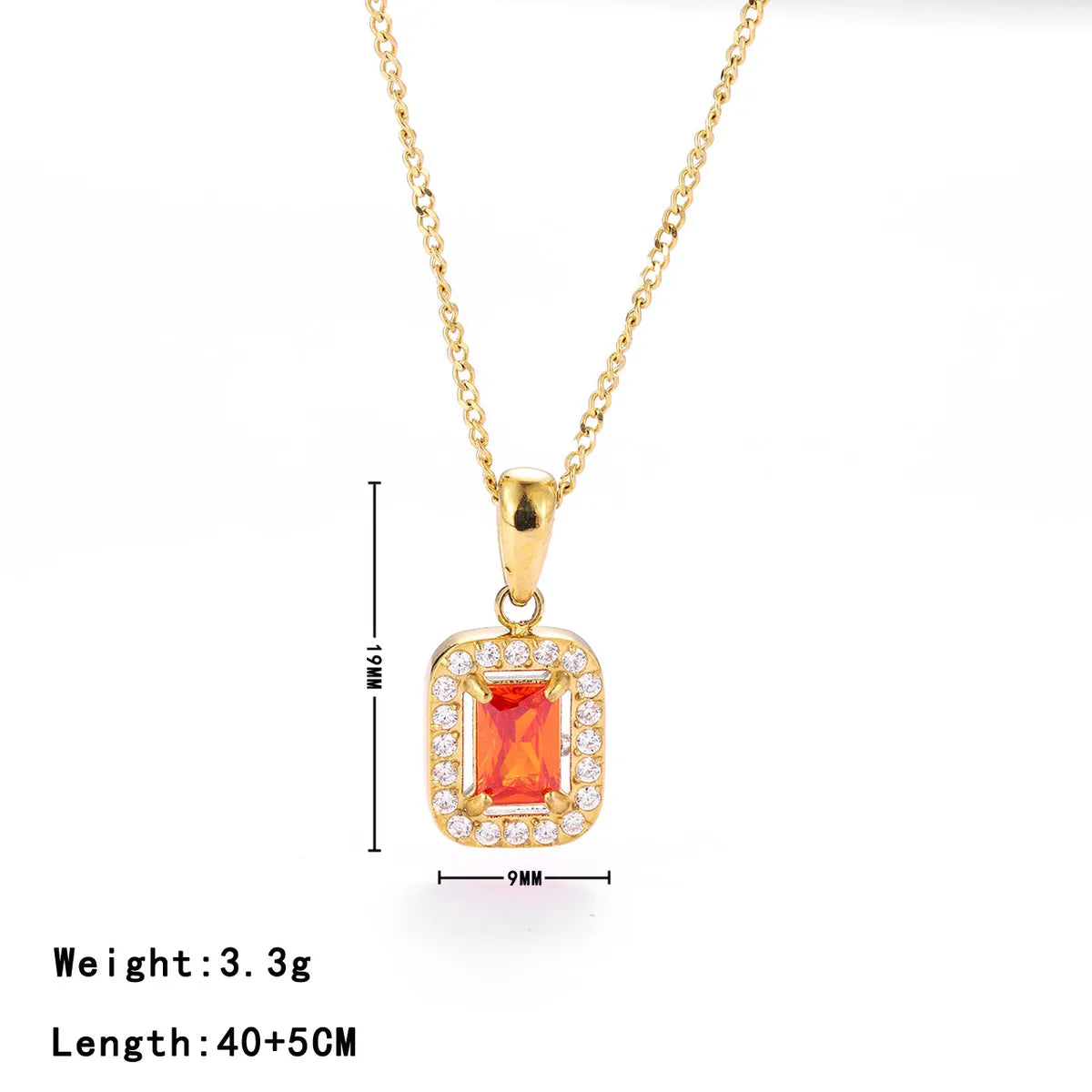 Wholesale Jewelry Simple Style Rectangle 304 Stainless Steel Zircon White Gold Plated Gold Plated Plating Inlay Pendant Necklace