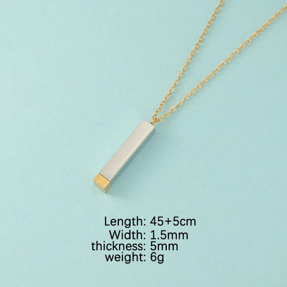 Wholesale Jewelry Simple Style Customization Laser Engraving Rectangle Stainless Steel Plating Pendant Necklace