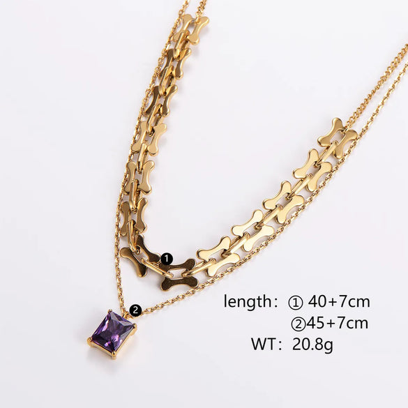 Simple Style Rectangle Stainless Steel Plating Zircon 18k Gold Plated Layered Necklaces