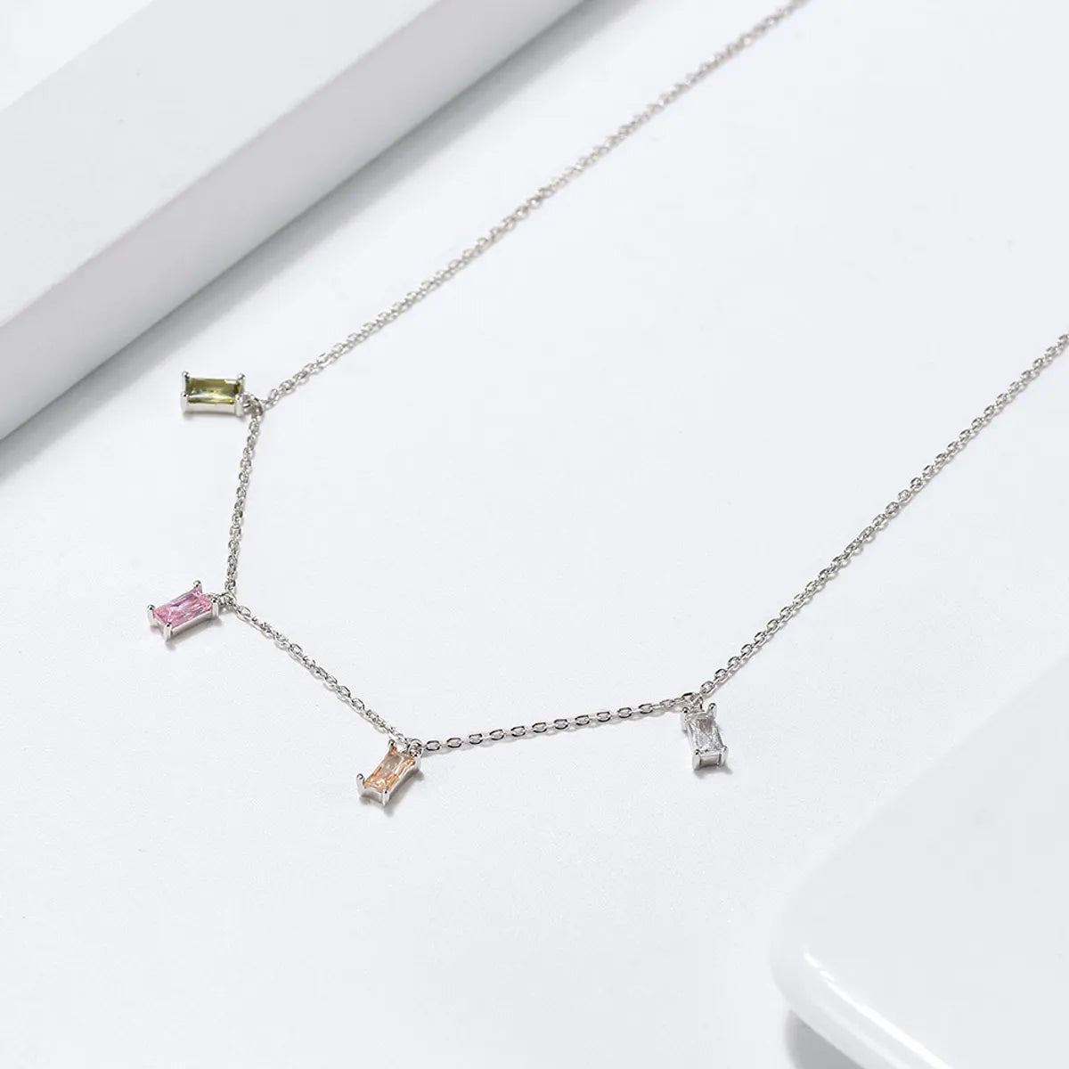 Simple Style Rectangle Sterling Silver Plating Inlay Zircon 14k Gold Plated Silver Plated Pendant Necklace