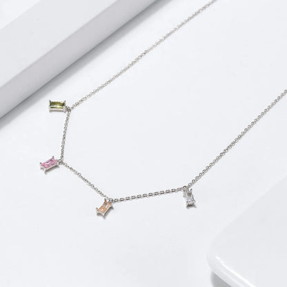 Simple Style Rectangle Sterling Silver Plating Inlay Zircon 14k Gold Plated Silver Plated Pendant Necklace