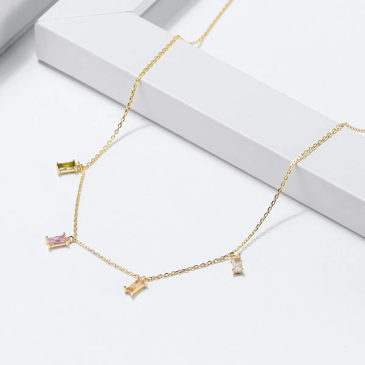 Simple Style Rectangle Sterling Silver Plating Inlay Zircon 14k Gold Plated Silver Plated Pendant Necklace