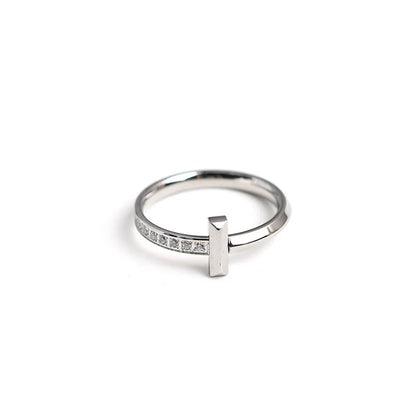 Simple Style Rectangle Titanium Steel Inlay Rhinestones Rings