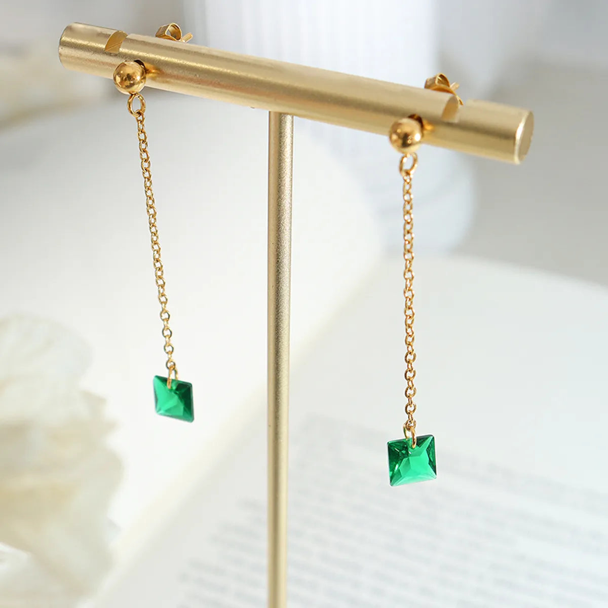 Simple Style Rectangle Titanium Steel Plating Earrings Necklace