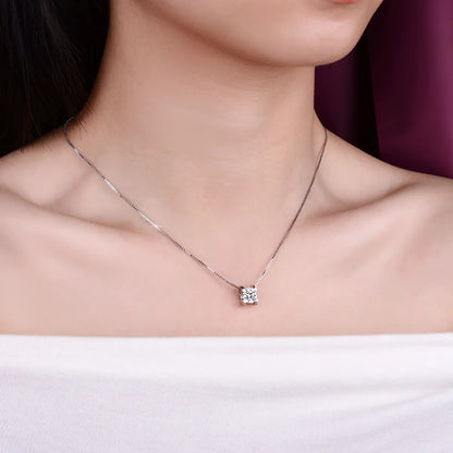 Simple Style Rhombus Sterling Silver Inlay Moissanite Pendant Necklace