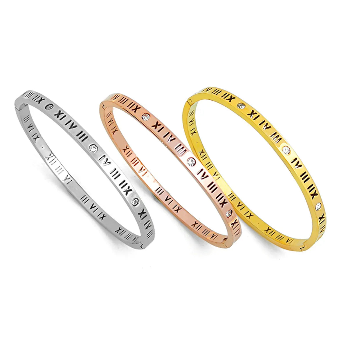 Simple Style Roman Numeral Titanium Steel Plating Gold Plated Bangle