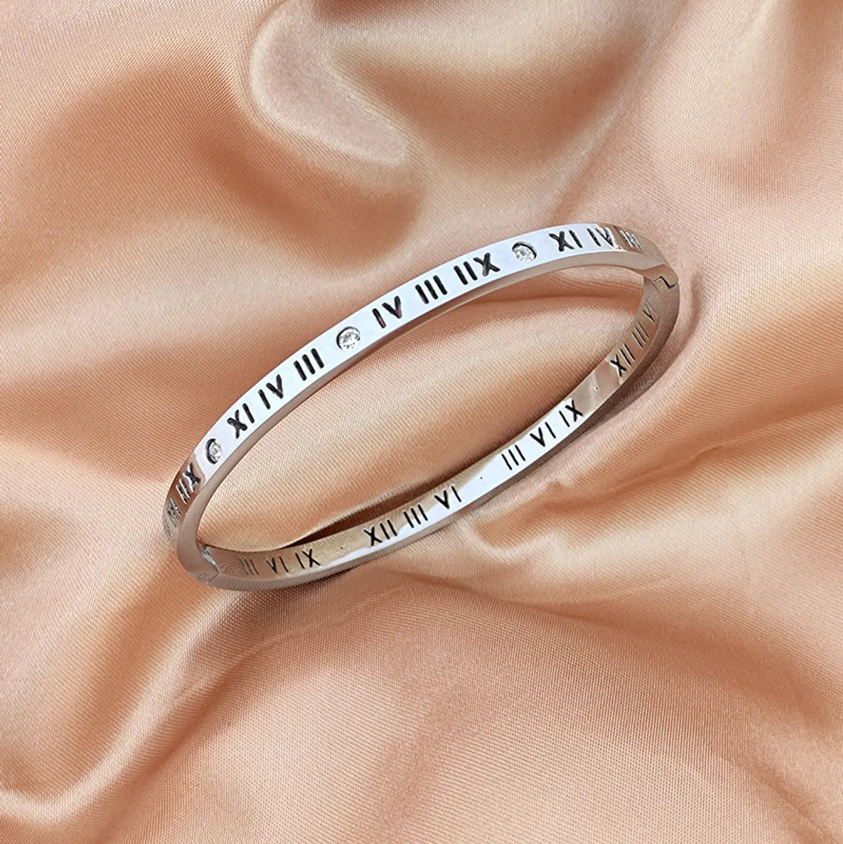 Simple Style Roman Numeral Titanium Steel Plating Gold Plated Bangle