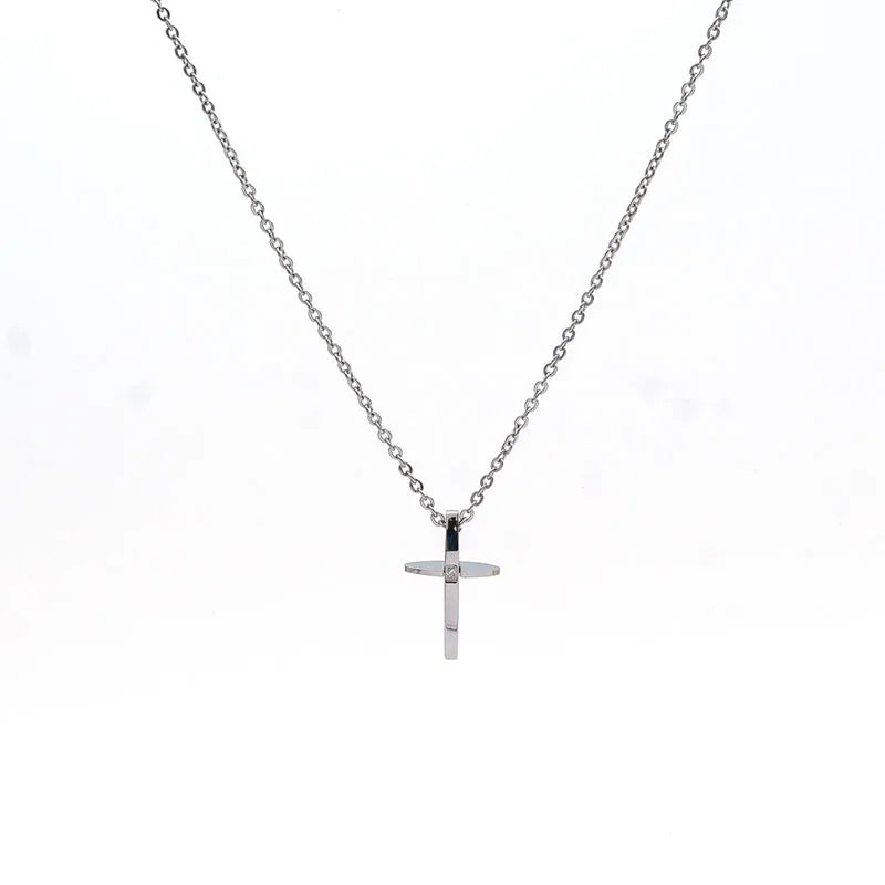 Simple Style Roman Style Cross Rhinestones 304 Stainless Steel Carbon Fiber Microfiber Wholesale Pendant Necklace