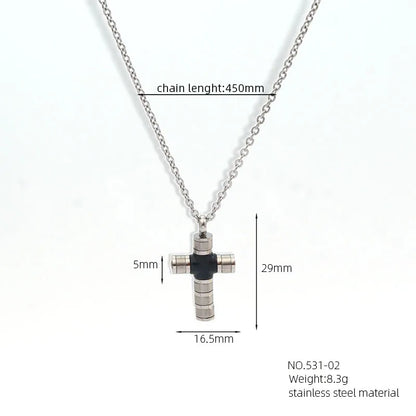 Simple Style Roman Style Cross Rhinestones 304 Stainless Steel Carbon Fiber Microfiber Wholesale Pendant Necklace